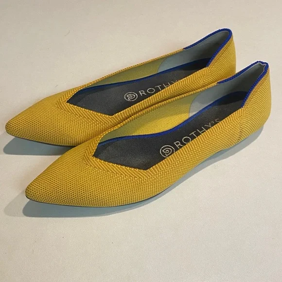 ROTHY’S RETIRED THE POINT MARIGOLD YELLOW POINTED TOE FLATS BALLET WOMEN SZ 8.5 - Picture 3 of 11